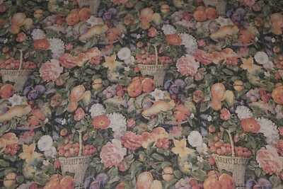 ! Hochwertiger schwerer Leinen-Stoff Blumen Rosen Obst Korb 2,7 m x 145 cm - NEU - Bild 1 von 4