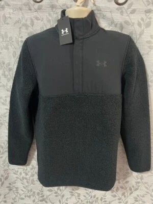 UNDER ARMOUR Men's Sweater Black M Sherpa Fleece Pile 1/4 Snap Button Sweatshirt - Image 1 of 4