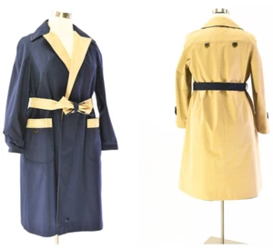 80s Vintage Etienne Aigner Reversible Rain Coat Tan & Navy Womens L - Picture 1 of 8