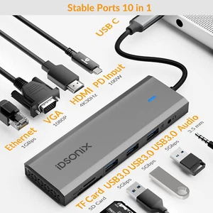 IDsonix USB C Hub 5-10in1 Adapter 4K HDMI USB 3.0 Micro SD RJ45 Ethernet Macbook - Bild 1 von 30