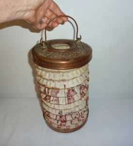Vintage antike chinesische Kupfer Stoff Akkordeon Kerzenlaterne 12 x 6,5" - Bild 1 von 5