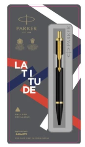 Parker Latitude Matte Black Ball Point Pen Gold Trim Blue Ink Fine Nib Jotter - Picture 1 of 5
