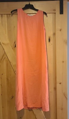 Vestido Eileen Fisher Talla S 100% Seda Naranja Sin Mangas Maxi Largo Fluido Chalkey Foto 1 de 4