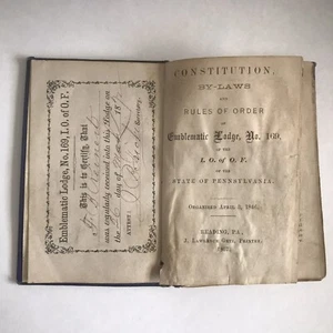 Antiguo 1867 Masón Francmasón Por Leyes Folleto PA Emblematic Logia 169 Tarjeta de Miembro - Imagen 1 de 11