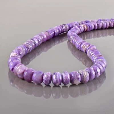 Collana Fatta A Mano Con Perline Di Charoite Russo Naturale A Rondella 18" - Immagine 1 di 4