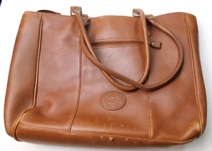 Eddie Bauer 17” Genuine Leather Brown Shoulder Bag Purse Laptop Carryall Tote - Picture 1 of 11