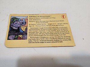 1988 TMNT Rocksteady File Card, Cardback