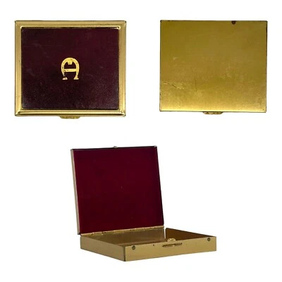 Estuche de pastillas cuadrado de cuero de latón vintage años 70 ETIENNE AIGNER tarjeta joyería baratija Foto 1 de 4