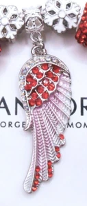RED CRYSTAL SILVER ANGEL WING EUROPEAN CHARM BEAD PENDANT & POUCH! - Picture 1 of 2