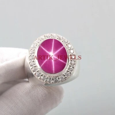 Künstlicher Linde Star Edelstein Mit 925 Sterlingsilber Ring für Herren #14 - Bild 1 von 4