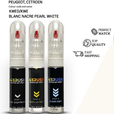 4BRUSH for PEUGEOT, CITROEN KWED/KWE BLANC NACRE PEARL WHITE Touch Up Paint Scratch New