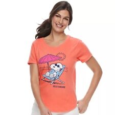 NWT Women's ​Family Fun™ Peanuts Snoopy Waves & Rays Graphic Tee Size S Coral