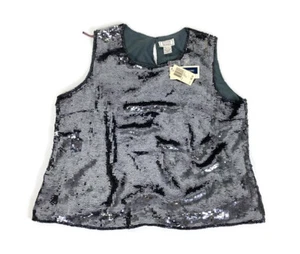 Jennifer Moore Silver Sequin Beaded Sleeveless Blouse 100% Silk Women’s Size 2XL - Picture 1 of 7
