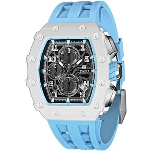 TSAR BOMBA Luxury Quartz Watch Tonneau Design 5ATM Chronograph - Aqua Blue - Picture 1 of 9