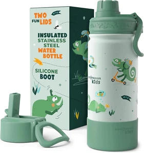 Kids Water Bottle Stainless Steel for Boys & Girls, 2 Lids (Chug & Straw), Handl - Picture 1 of 18