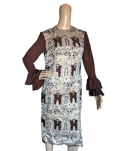 Vintage 60s Mod Sparkly Lurex Cocktail Party Dress Chiffon Tiered Bell Sleeves - Picture 1 of 11