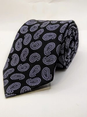 Corbata de cuello azul oscuro cachemira hecha a mano seda Roundtree & Yorke 4" W 58" L Foto 1 de 2