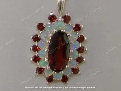 2Ct Oval Cut Genuine Fire Opal Unisex Halo Pendant 14K White Gold Silver Plated - Image 1 of 4