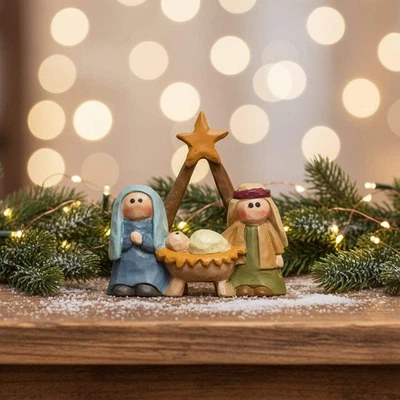 Cubo Flor Navidad Sagrada Familia Belén Estante Cubo Cubo Cuidador Foto 1 de 3