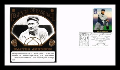 DR JIM STAMPS US COVER WALTER JOHNSON LEGENDS OF BASEBALL FDC THERMOGRAPHED - Image 1 of 2
