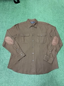 Vintage Polo Ralph Lauren Button Up Elbow Patch Shirt Mens XL Brown Italy Preppy - Picture 1 of 14