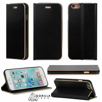 LEATHER WALLET FLIP STAND CASE FOR iPHONE & SAMSUNG GALAXY + GT TEMPERED GLASS - Image 1 of 4