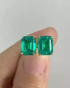 Aretes enchapados en oro amarillo de 14 k con corte esmeralda natural de 4,50 quilates para mujer - Imagen 1 de 8
