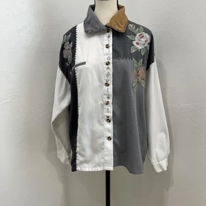 TOGETHER Gray/white Floral EMBELLISHED 100% COTTON BUTTON FRONT size M SHIRT - Picture 1 of 7