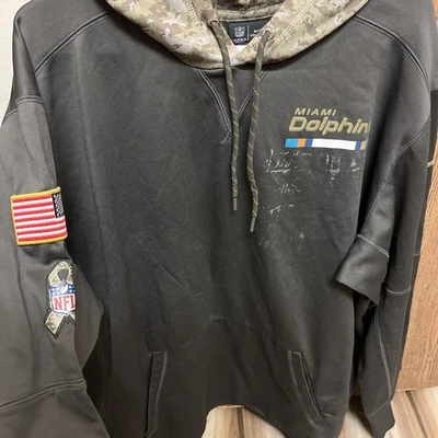 NIKE MIAMI DOLPHINS Hoodie Military Salute To Service Green Camo Patches XXL NFL - Image 1 of 4