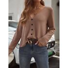 New Shein Lune Waffle Knit Button Up Top In Brown   Size Large