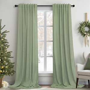 Sage Green Curtains 96 Inches Long for Living Room 2 Panels Back Tab Loop Pocket - Picture 1 of 9