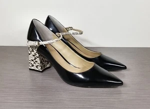 Marc Fisher Zullys Snake Embossed Mary Jane Pump, Black Leather, Womens Size 9 M - Picture 1 of 11