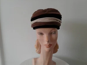 Vintage Velvet Style womens turban hat BeigeBlack  Cream Lined. Medium. - Picture 1 of 5