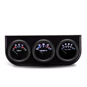 2" 52mm DC 12V Triple Gauge Kit 3in1 Volt Oil Temp Oil Pressure Car Meter Black - Picture 1 of 8