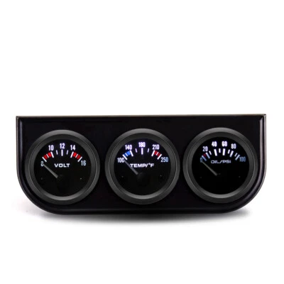 2" 52mm DC 12V Triple Gauge Kit 3in1 Volt Oil Temp Oil Pressure Car Meter Black - Image 1 of 4
