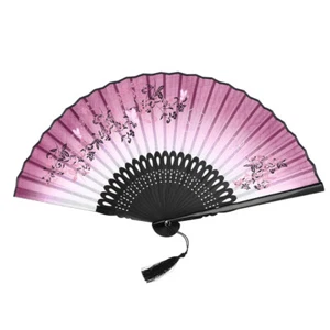 with Tassel Bamboo Flower Hand Fan Folding Fans Gift for Girls Women Ladies - Picture 1 of 10