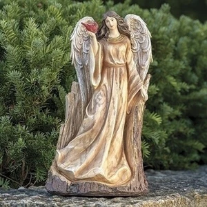HEAVENLY ANGEL WITH CARDINAL GARDEN STATUE - GARDEN SCULPTURE - Picture 1 of 1