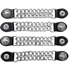 4pc Leather Vest Extenders Set BUFFALO Chrome Chain 6.5" Long Snap Motorcycle - Picture 1 of 5