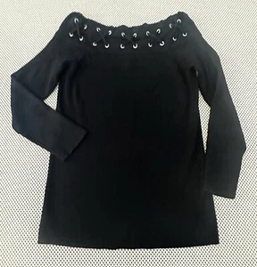 Michael Kors Ribbed Knit Sweater Women Sz XL/L Black Lightweight Tunic Work Play - Picture 1 of 11