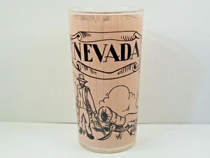 Nevada Souvenir 1940 Agua Potable Vidrio Mapa Estatal Hazel Atlas Marca ROSA Tira - Imagen 1 de 8