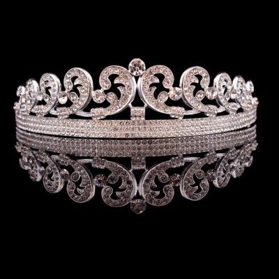 Princess Kate Crystal Wedding Crown Queen Silver Tiara Crown For Women - Image 1 of 4