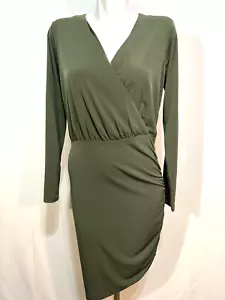 Abito donna Michael Kors XL kaki edera drappeggiato laterale logo dorato nuovo con etichetta - Foto 1 di 8