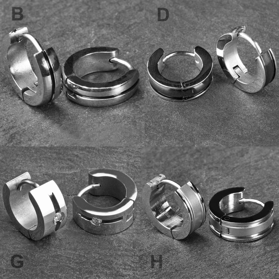 Acciaio Inox Orecchini a Cerchio ad Anello Cristallo Argento Nero SER12 - Immagine 1 di 1