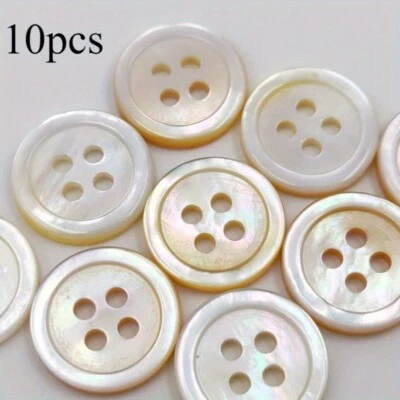 10pcs 1-1.25cm Natural Shell 4-hole Flat Button Garment DIY Shirt Clothes Sewing - Image 1 of 4