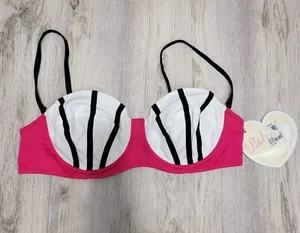 Pistol Panties by Deborah Fleming Pink White Underwire Bikini Top Sz 12 NWT - Picture 1 of 6
