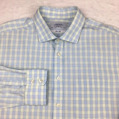 Charles Tyrwhitt Dress Shirt Mens 18-37 Blue/Green Checks Slim Fit - Image 1 of 4