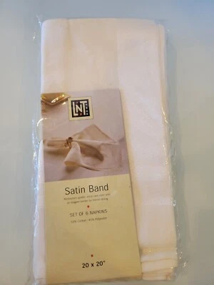 Linens N Things Satin Band Restaurant Quality Set Of 6 Ivory Napkins, 20x20 New - Image 1 of 4