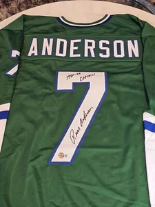 Russ Anderson Autographed/Signed Jersey Beckett Sticker Green Custom Jersey  - Picture 1 of 8