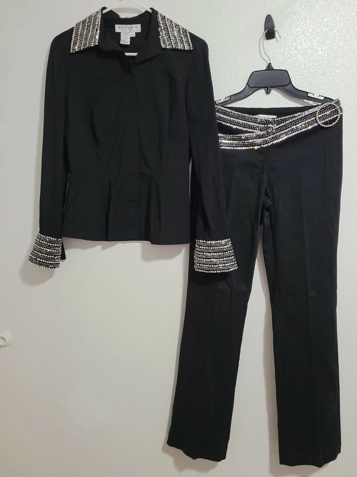 Conjunto Blusa/Pantalones Mujer BASIX II Conjunto 2 Piezas Color Negro Adornado.Talla 6 Foto 1 de 4