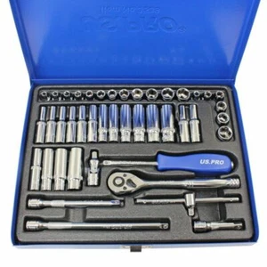 US PRO 43pc 1/4 Drive Metric & AF IMPERIAL Socket Set Shallow Deep Extension UJ - Picture 1 of 11